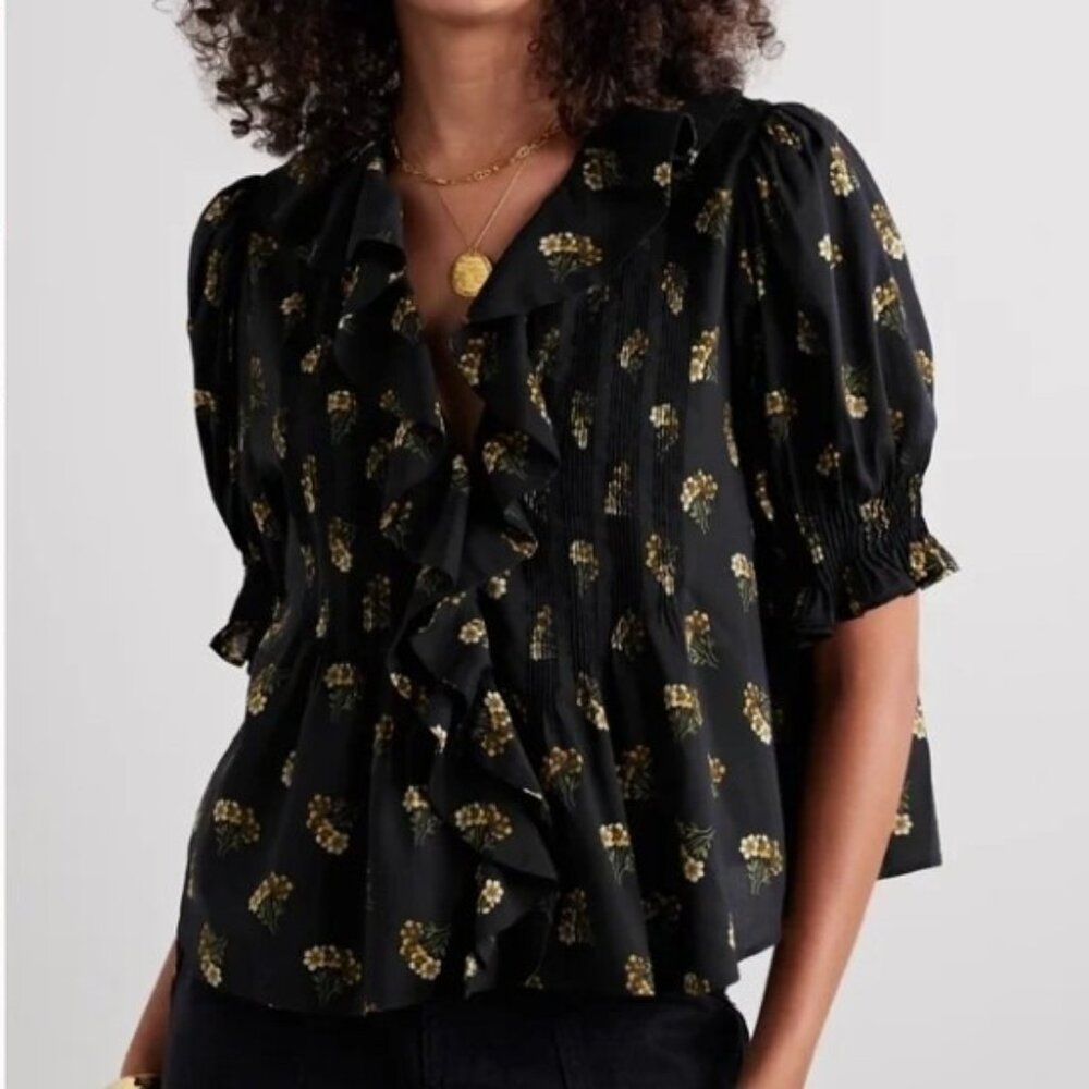 Henri Floral Ruffle Blouse in Buttercup - XS